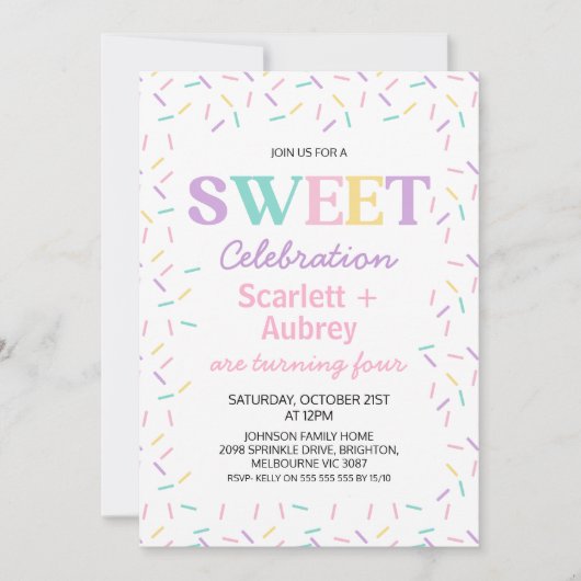 Veelkleurige tweeling Sweet Viering Verjaardag Kaart (Voorkant)