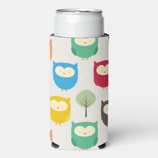 Veelkleurige Uil Patroon Seltzer Blikjeskoeler (Seltzer Voorkant)