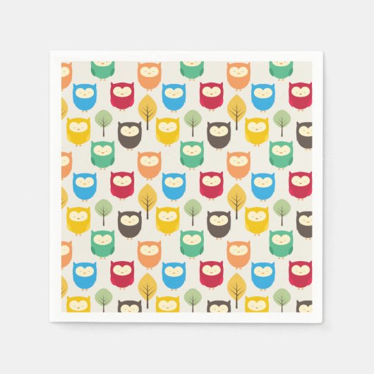 Veelkleurige Uil Patroon Servet (Voorkant)