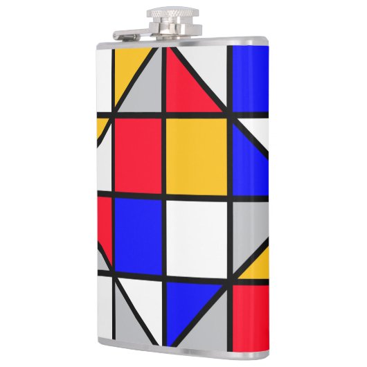 Veelkleurige vierkanten geometrisch patroon heupfles (Links)