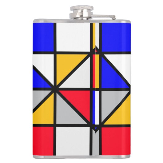 Veelkleurige vierkanten geometrisch patroon heupfles (Achterkant)