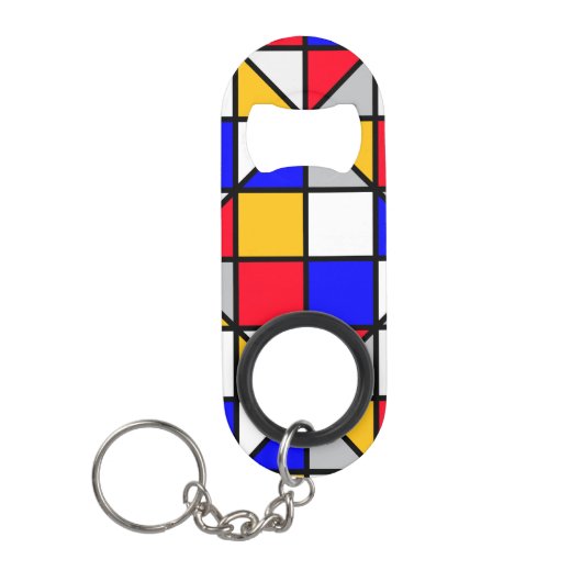 Veelkleurige vierkanten geometrisch patroon mini flessenopener (Voorkant)