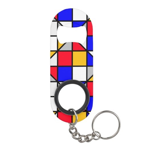 Veelkleurige vierkanten geometrisch patroon mini flessenopener (Achterkant)