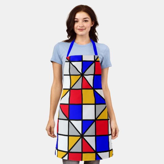 Veelkleurige vierkanten geometrisch patroon schort (Gedragen)