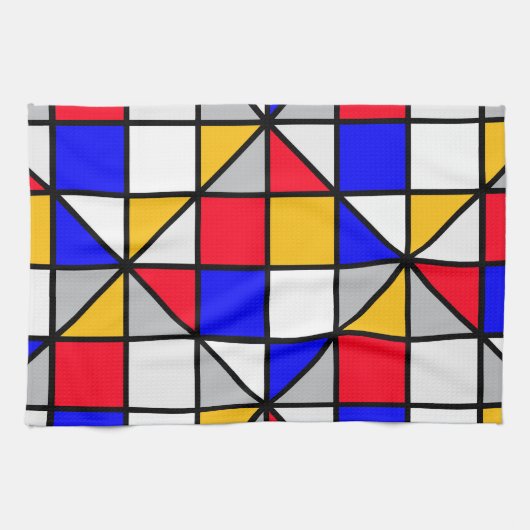 Veelkleurige vierkanten geometrisch patroon theedoek (Horizontaal)