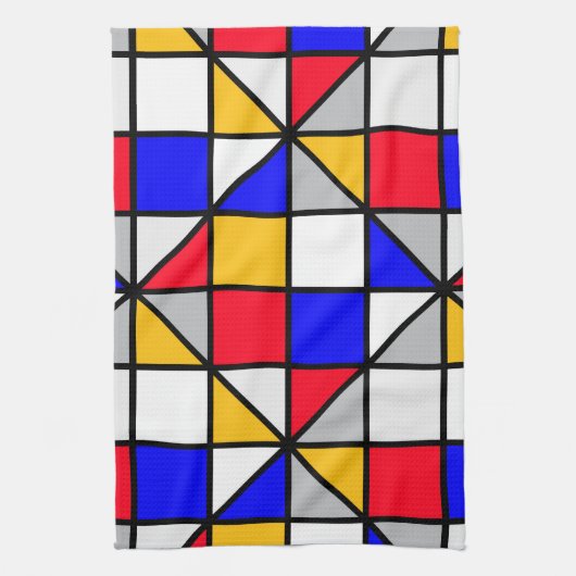 Veelkleurige vierkanten geometrisch patroon theedoek (Verticaal)