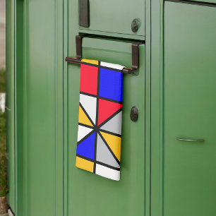 Veelkleurige vierkanten geometrisch patroon theedoek