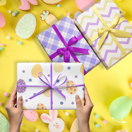 Veelkleurige violette paaseieren set van 3 inpakpapier vel