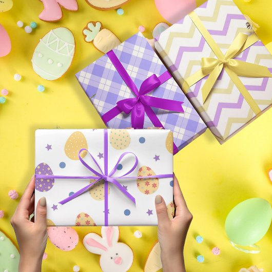 Veelkleurige violette paaseieren set van 3 inpakpapier vel