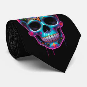 Veelkleurige Vivid Sugar Skull Día de los Muertos Stropdas