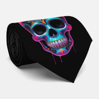 Veelkleurige Vivid Sugar Skull Día de los Muertos Stropdas