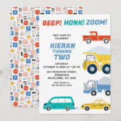 Veelkleurige voertuigen vervoeren verjaardag kaart (Voorkant / Achterkant)