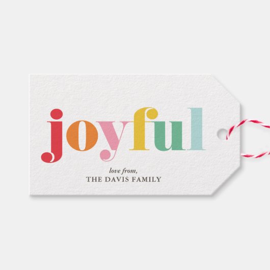 Veelkleurige "Vreugdevolle" Aangepaste Kerstmis Cadeaulabel (Voorkant (Horizontaal))