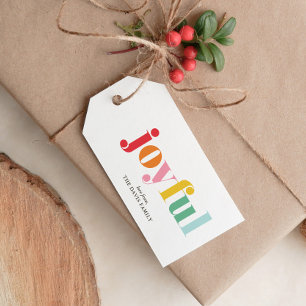 Veelkleurige "Vreugdevolle" Aangepaste Kerstmis Cadeaulabel