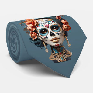Veelkleurige vrouwen Sugar Skull Día de los Muerto Stropdas