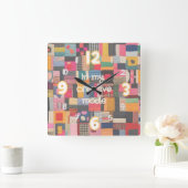 veelkleurige wandklok in quiltstijl (Huis)