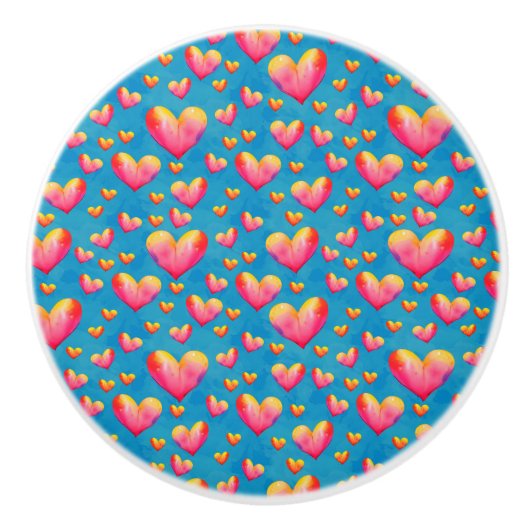 Veelkleurige Waterverf harten Keramische Knop (Voorkant)