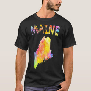 Veelkleurige Waterverf Maine State Map Digitale ku T-shirt