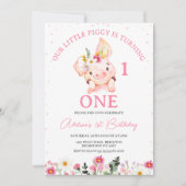 Veelkleurige Wildbloemen Little Piggy 1e Verjaarda Kaart (Voorkant)