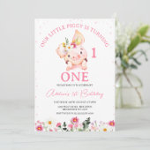 Veelkleurige Wildbloemen Little Piggy 1e Verjaarda Kaart (Staand voorkant)