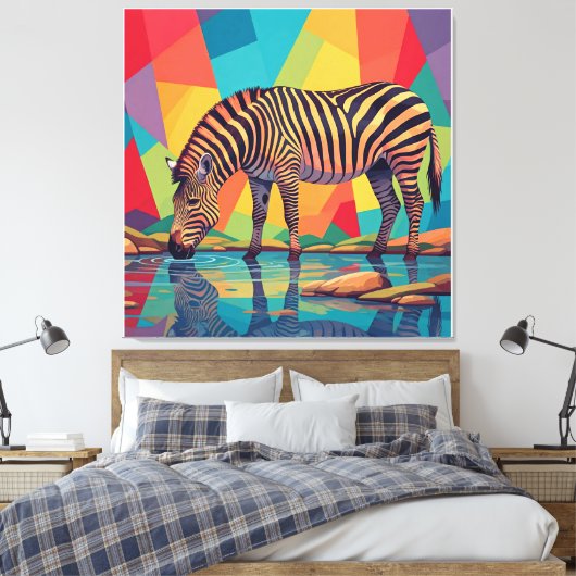 Veelkleurige Zebra Art Vibrant en Surreal Design Canvas Afdruk (Insitu (Slaapkamer))