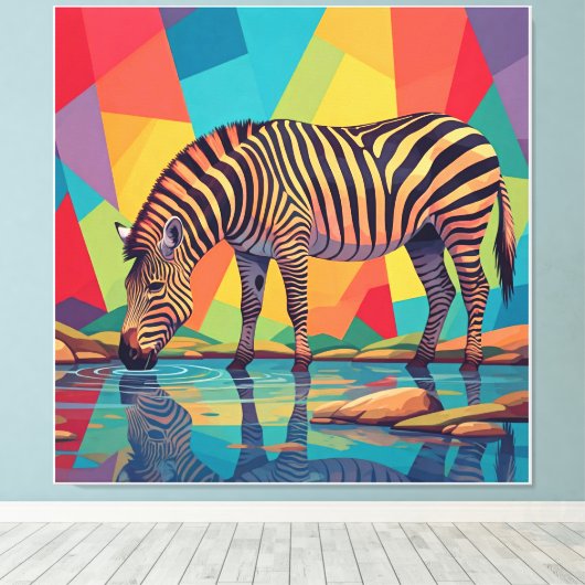 Veelkleurige Zebra Art Vibrant en Surreal Design Canvas Afdruk (Insitu (Houten vloer))
