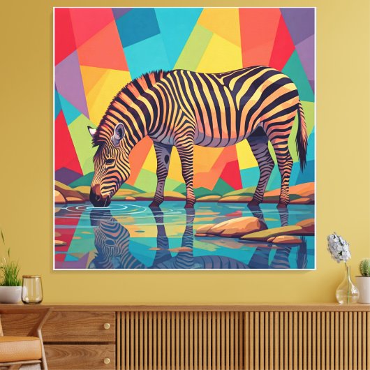 Veelkleurige Zebra Art Vibrant en Surreal Design Canvas Afdruk (Insitu (Woonkamer))