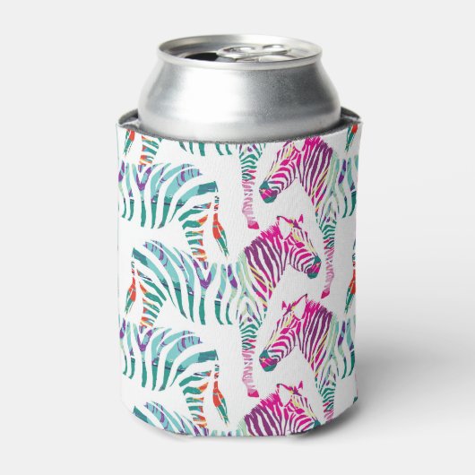 Veelkleurige Zebra: Mode Oerwoud Print. Blikjeskoeler (Blikje Voorkant)