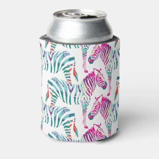 Veelkleurige Zebra: Mode Oerwoud Print. Blikjeskoeler (Blikje Achterkant)