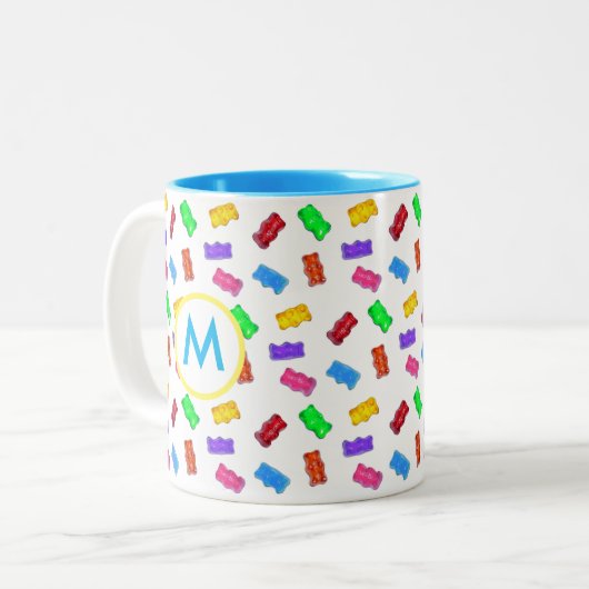 Veelkleurige zoete Beren & Monogram Tweekleurige Koffiemok (Voorkant links)