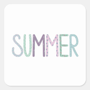 veelkleurige zomerletters vierkante sticker