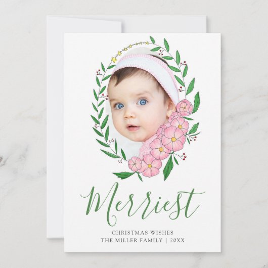 Veelste kerstfoto van Floral Wreatfoto met kerstmi Feestdagenkaart (Voorkant)