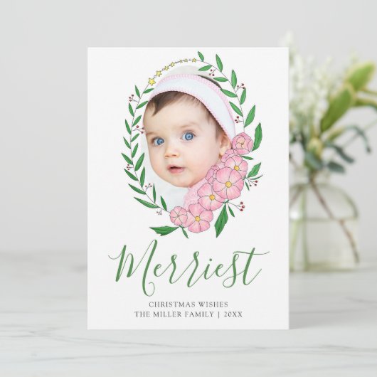 Veelste kerstfoto van Floral Wreatfoto met kerstmi Feestdagenkaart (Staand voorkant)