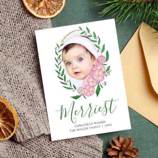 Veelste kerstfoto van Floral Wreatfoto met kerstmi Feestdagenkaart