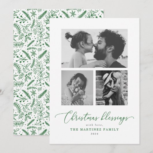 Veelvoudige foto met kerstzegeningen feestdagenkaart (Voorkant / Achterkant)