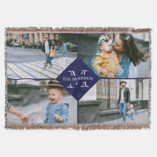Veelvoudige foto's Aangepaste monogram Familienaam Deken