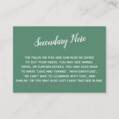 Veelzijdig, eenvoudig, fijn, fijn, fijn, groen informatiekaartje (Achterkant)