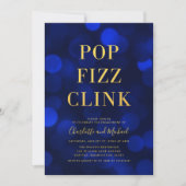 Veelzijdige Blue Bokeh Gold Pop Fizz Clink Party Kaart (Voorkant)