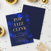 Veelzijdige Blue Bokeh Gold Pop Fizz Clink Party