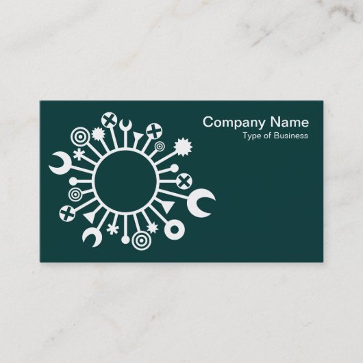 Veelzijdige cirkel - wit op donker mos groen visitekaartje (Voorkant)