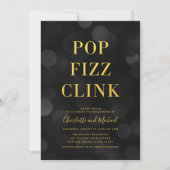 Veelzijdige Dark Bokeh Gold Pop Fizz Clink Party Kaart (Voorkant)