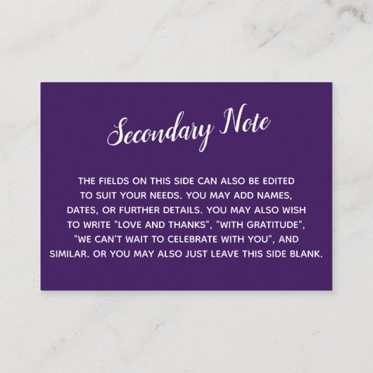 Veelzijdige, eenvoudige, dagelijkse bruiloft het d informatiekaartje (Achterkant)