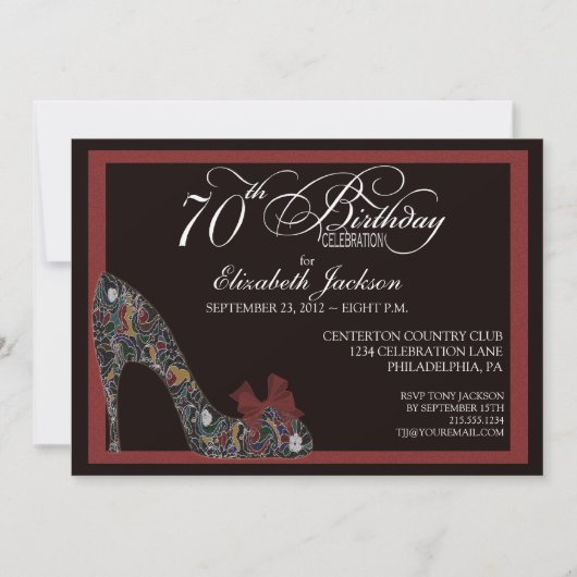 Veelzijdige Floral Shoe 70th Birthday Invite Red Kaart (Voorkant)