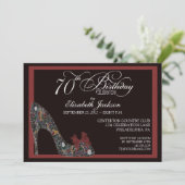 Veelzijdige Floral Shoe 70th Birthday Invite Red Kaart (Staand voorkant)