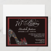 Veelzijdige Floral Shoe 70th Birthday Invite Red Kaart (Voorkant / Achterkant)