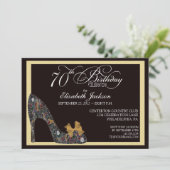 Veelzijdige Floral Shoe 70th Birthday Uitnodiging (Staand voorkant)