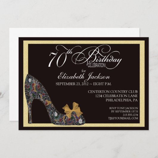 Veelzijdige Floral Shoe 70th Birthday Uitnodiging (Voorkant / Achterkant)