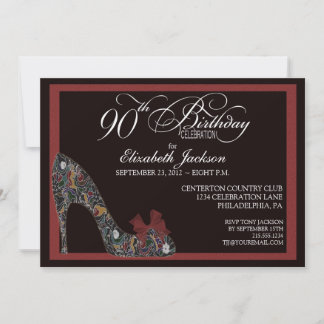 Veelzijdige Floral Shoe 90th Birthday Invite Red Kaart