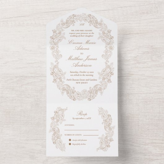 Veelzijdige klassieke gouden bruiloft all in one uitnodiging (Binnen)