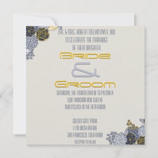 Veelzijdige marineslag en geelforenbruiloft kaart (Achterkant)